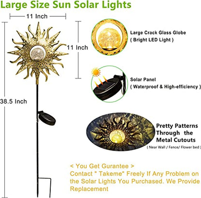TAKE ME Sun Solar Lights Outdoor Waterproof Metal Garden Stakes for Patio Yard Walkway LawnPatio Mothers Gifts Mom Wife Grandma (Sun)