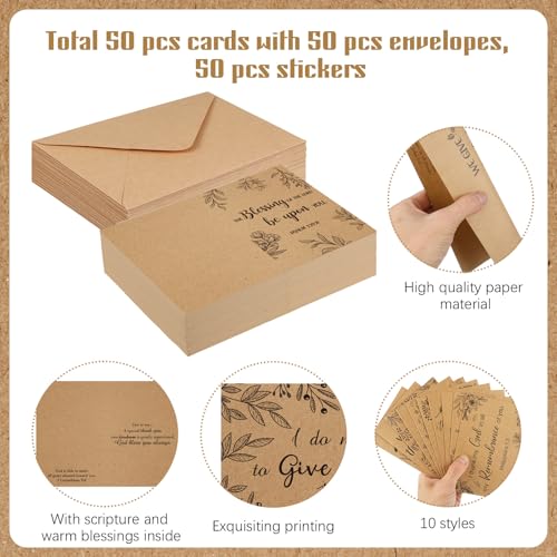Affrolling 50 Pcs Kraft Christian Thank You Cards with Envelopes Stickers - style: Kraft