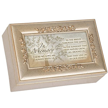Cottage Garden Memory Those We Love Champagne Silver Embossed Petite Rose Music Box Plays Amazing Grace
