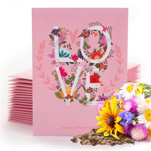 Love Bouquet Wildflower Packets, 25 Packets for Planting - Garden Seeds to Grow Live Plants - A Beautiful Valentines Gift - Bentley Seed Co. - style: Love Pink