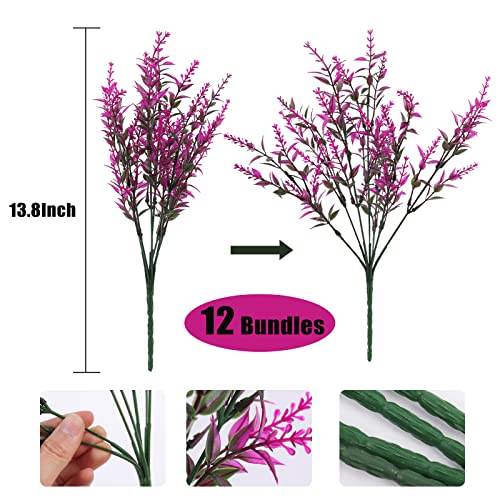 RECUTMS Outdoor Artificial Plant UV Resistant Flower Fake Stems Plants 12Pc - color: Fuchsia, size: 12 Bundles