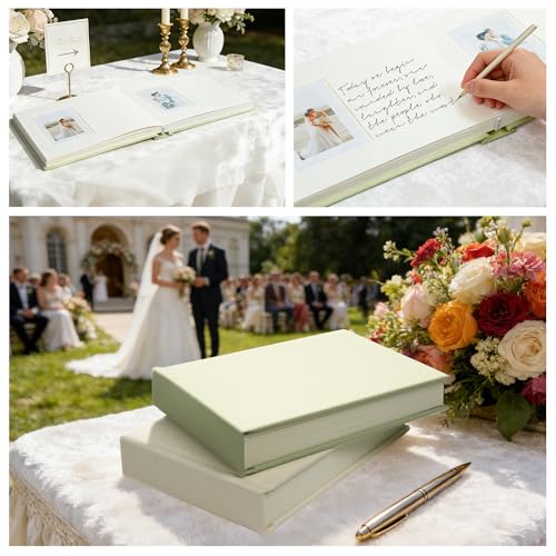 Vienrose Wedding Guest Book Journal for Polaroid, Wedding Registry Must Haves Things with 32 Blank Pages and Thick Paper, Linen Photo Album for Memory, Graduation, Dusty Sage Green - color: Dusty Sage Green