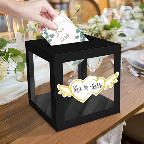 Black Card Box for Party, Transparent Wedding Card Box with 6 Cards | Clear Gift Card Holder for Birthday, Bridal or Baby Showers, Retirement, Anniversary, Graduation - color: Black Card Box-Transparent