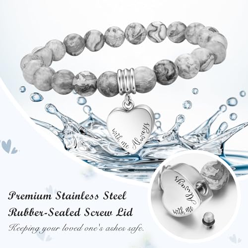 abooxiu Cremation Jewelry Urn Bracelet for Ashes Memorial Heart Ashes Keepsake Cremation Ash Bracelets Urn Jewelry for Ashes of Loved Ones for Women - With Me Always - style: Gray Stone