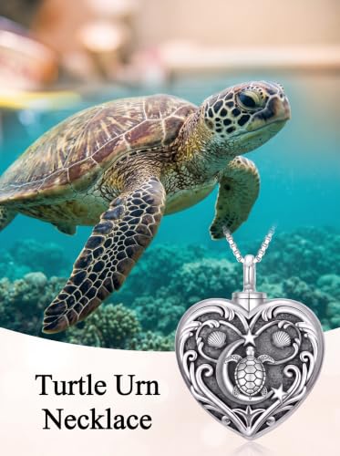 WINNICACA Cremation Jewelry for Ashes Locket Ashes Necklace Urn Necklace for Women Sterling Silver Cremation Necklace for Ashes Fine Keepsake Picture Necklace Memorial Jewelry - style: D06-Turtle Urn Necklace