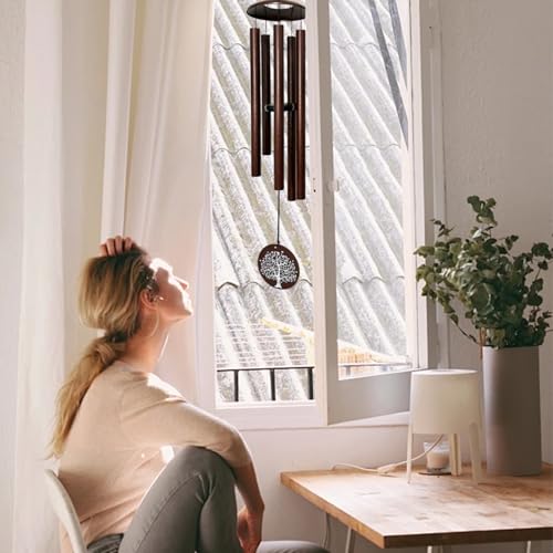 Memorial Wind Chime – 48 Inch Deep Tone Sympathy Wind Chime for Loss of Loved One – Antique Bronze Flower Design – Premium Outdoor Garden & Patio Remembrance Gift