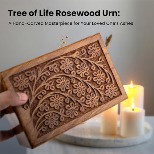 SIC Keepsake Urn for Ashes, Engraved Rosewood, 14 cu in | keepsake share of ashes; hand-finished rosewood; 14 cu in - size: Keepsake - 14lbs