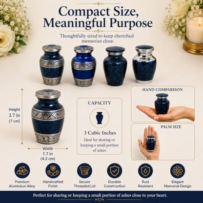 Small Cremation Urns for Human Ashes, Set of 4 Mini Keepsake Urns, Decorative Memorial Urns with Velvet Presentation Box for Family Sharing
