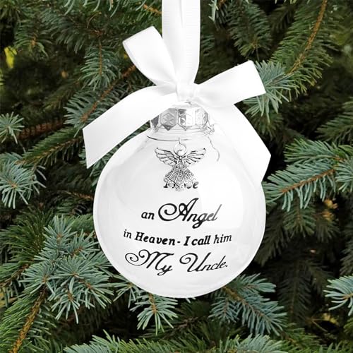 Christmas Memorial Feather Ball Angel Ornament I Have an Angel in Heaven I Call Him Uncle Family Memorial Loss of Loved One Hanging Pendant Xmas Tree Décor - color: Uncle