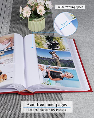 1DOT2 Photo Album for 4x6 Pictures with Writing Space, Red | Holds 402 Photos,Linen Cover with Front Window, Acid-free Inner Pages, Ideal for Marriage Children Travel Family - color: Red