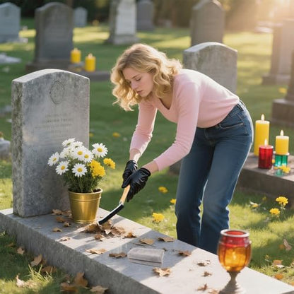 9Pcs Headstone Cleaning Kit Grave Cleaner for Granite & Stone with Microfiber Towel Bristle Crevice Brush Scrub Brush Sponge Gloves & Plastic Scraper Memorial Tombstone Care Set