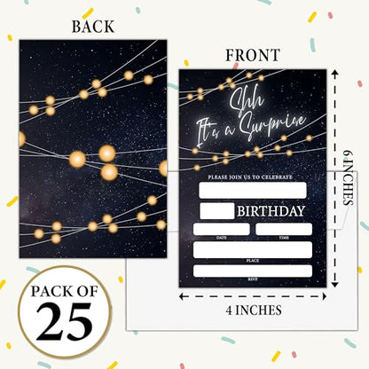 Birthday Invitations - Black Gold Glitter Bday Invites with Envelopes(25-Count) - It's a Surprise Fill-in Invite Cards for Party Supplies Favors Decorations - F06 - style: Shh