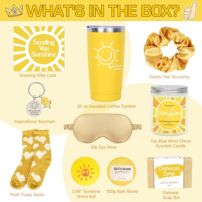 Gift Baskets for Women, 10pcs Unique Birthday Gifts for Women, Best Friend Birthday Christmas Gift, Get Well Soon Gift Basket Sending Sunshine Cheer Up Box for Sister Friendship - BRIGHTEN UP HER DAY - color: Yellow