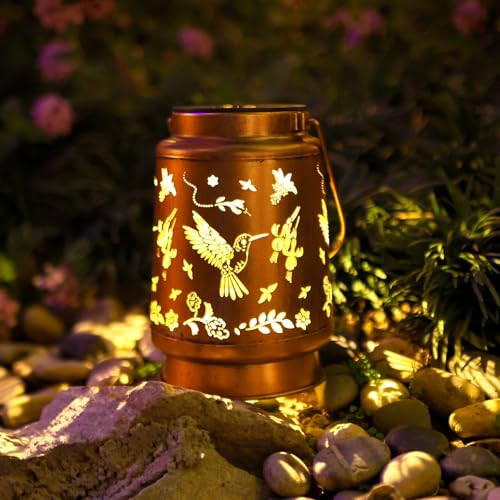 Hummingbird Solar Lanterns Outdoor Waterproof Hanging Solar Lights Gifts for Women Men Mom Metal Decorative LED Lantern Outside for Decor Garden,Yard,Patio,Lawn,Porch,Backyard - style: A、1Pack-Hummingbird