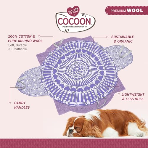 Sweet Goodbye Cocoon Pet Burial & Cremation Kit (Small, Lavender) | Premium Wool Pet Casket & Ceremony Kit for Cats & Dogs | Farewell Your Pet with Love - color: Lavender, size: Small