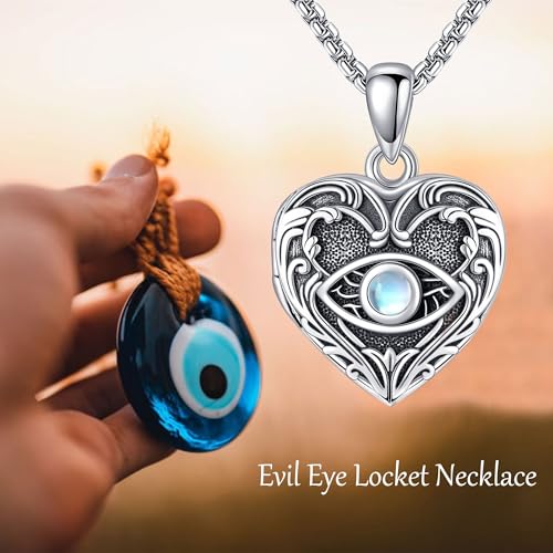 Personalized Heart Locket Necklace 925 Sterling Silver That Holds Pictures Photo Keep Someone Near to You Custom Lockets Necklaces Letters Engraving for His Her - style: Evil Eye locket only