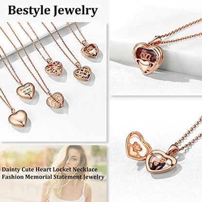 Bestyle Sterling Silver Heart Locket Necklace for Women, Dainty Cute Small Heart Locket Pendant in Gold/Rose Gold/Silver, Love Statement Jewelry Gift for Mother Wife - color: C1. Claddagh-Rose Gold-Locket Only, NO Custom