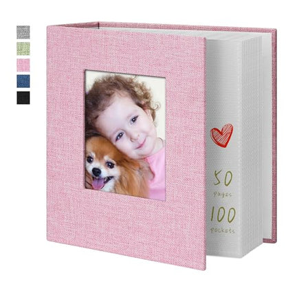Photo Album 4x6 100 Pockets Photo Albums with Linen Cover Picture Albums for Family, Wedding, Baby, Photo Book Holds Vertical Pictures Pink - color: Pink, size: 100 Pockets