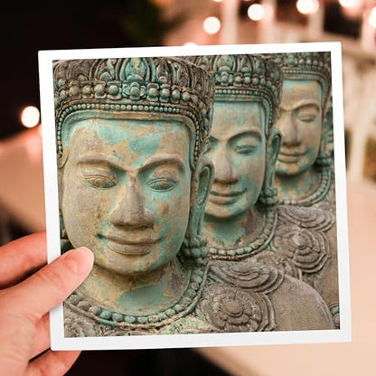 3dRose Greeting Cards - Cambodia, Siem Reap. Carved statues at Buddhist temple. - 6 Pack - Buddhism - size: 6 Greeting Cards with envelopes