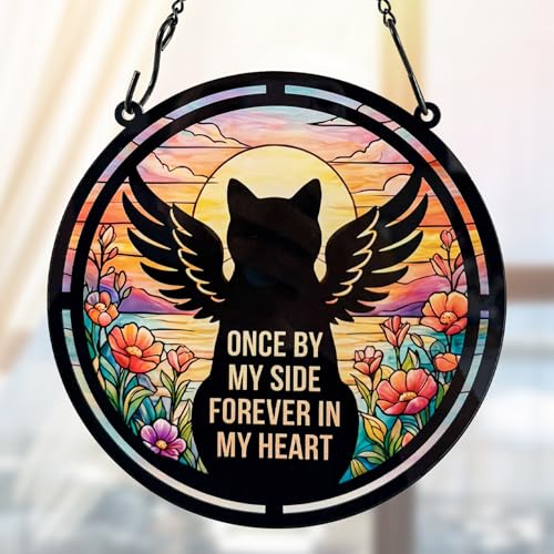 BamLue Cat Angle Memorial Suncatcher Window Hanging Decor, Loss of Cat Sympathy Sun Catchers Wall Art Gifts for Pet Lover - color: Angle Cat