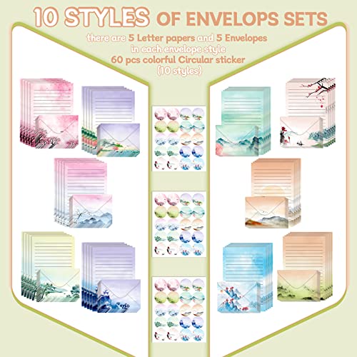 TaoBary 160 Pcs Ink Painting Stationery Paper and Envelopes Set - size: 5.5 x 8.25 Inch, style: Ink Painting