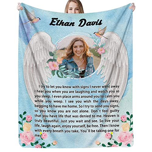 Personalized Memorial Blanket with Photo for loss of Loved One, in Loving Memory of Sympathy Blanket, Custom Bereavement Remembrance Grieving Gifts for Loss of Dad Mom Husband Wife Friend Daughter Dog - color: Blue2