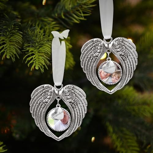 Christmas Ornaments Angel Wings with Custom Photo Frame for Loss of Loved One Remembrance Keepsake with Silk Ribbon & Red Gift Box - color: Husband