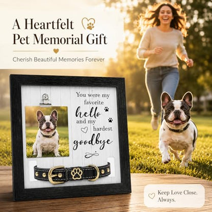 Dog Memorial Gifts for Loss of Dog, Pet Loss Sympathy Frame with Collar Holder & Photo Clip,Cat Remembrance Bereavement Picture Frame, Dog Passing Sympathy Gift for Pet Lovers