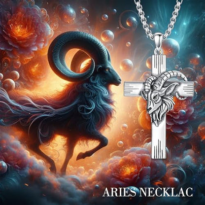 PROESS Cross Necklace for Women Men Sterling Silver Rose/Sunflower Cross Pendant Religious Jewelry Christmas Birthday Mothers' Day Gifts - color: 01-02-Aries
