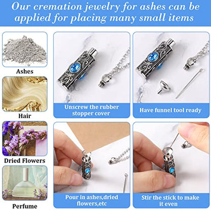 Jexine 10 Pcs Urn Necklace Cremation Jewelry for Men - color: Lake Blue