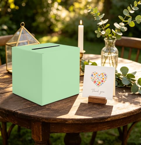 SietDESEO Sage Green Card Box with Slot Money Gift Card Box Holder for Party Wedding Reception Birthday Graduation Bridal Shower Baby Shower Diaper Raffle Box - color: SAGE GREEN CARD BOX, size: 7.8 X 7.8 X 7.8 INCH