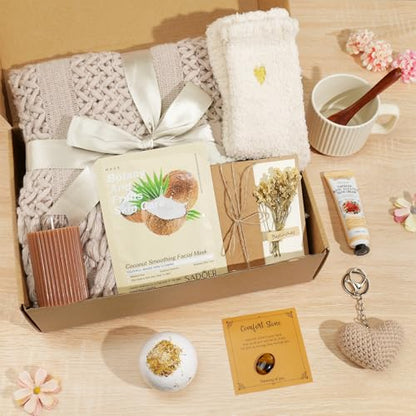 Get Well Soon Gift Baskets for Women, Self Care Gifts for Mom - color: khaki (Heart Keychain)