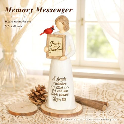 Cardinal Angel Figurine Gift for Woman, Resin Angel with Replaceable Photo Frame, Tabletop Memorial Decor - style: Memory Messenger