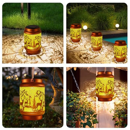Solar Lanterns Outdoor Waterproof Gifts for Women Grandma Gifts | HanGing Solar Lantern for Mom Christmas Garden Decor Solar Hanging Lantern Metal for Patio Yard Festival Pathway Landscape - style: Round Deer