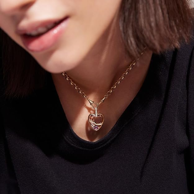 Women Locket Necklace Titanium steel Round 18K Gold Photo Lockets that Hold Picture Living Floating Memory Glass Locket Necklace for Family, Friends, Lovers - color: Gold heart