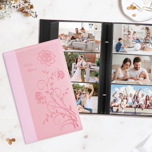 Artmag Photo Album 4x6 300 Photos, Extra Large Capacity Leather Cover Wedding Family Photo Albums Holds 300 Horizontal 4x6 Photos(Pink) - color: Pink, size: 300 Pockets