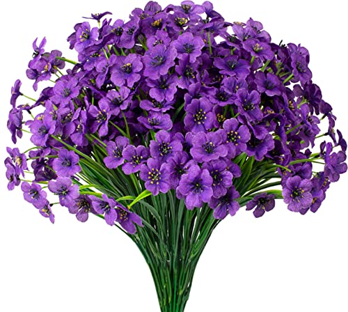 15 Bundles Artificial Flowers UV Resistant Outdoor Plants No Fade Faux Plastic Shrubs Fake Silk Flowers Window Box Garden Porch Home Decoration(Purple) - color: Purple