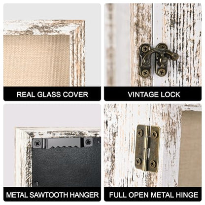 8×10 Shadow Box Frame, Linen Back, Glass Door, Hinge Display Case - color: Rustic White, size: 8×10
