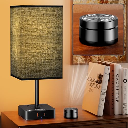 Bedroom Nightstand Lamp with Charger, Touch Table Lamps with Remote Control - color: Black