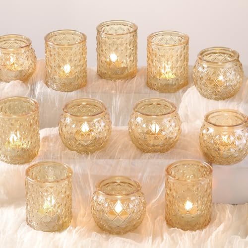 12Pcs Gold Votive Candle Holders - Glass Candle Holder for Table Centerpiece, Tea Light Candle Holders Glass for Wedding Shower, Home & Tea Party Decor - color: Gold, size: 12 PCS
