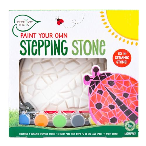 Creative Roots Mosaic Ladybug Stone, Includes 7-Inch Ceramic Stepping Stone & 6 Vibrant Paints, DIY Garden Stepping Stone Kit for Kids Ages 6+ - style: Ladybug