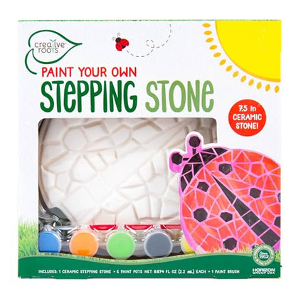 Creative Roots Mosaic Ladybug Stone, Includes 7-Inch Ceramic Stepping Stone & 6 Vibrant Paints, DIY Garden Stepping Stone Kit for Kids Ages 6+ - style: Ladybug