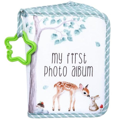 QOUBAI Baby's My First Family Album Soft Photo Cloth Book Holds 4x6 Family Pictures My First Book of Photos Baby Memory Album Gender Neutral Gift for Babies Newborn Toddler Baby Shower Woodland - style: Woodland Deer Rabbit