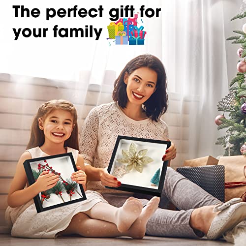 Reginary 6 Pack 8 x 8 Inches Shadow Box Frame Black Wood Shadow Boxes Display Cases 1.2 Inch Interior Depth Display Case Wall Tabletop Showcase Ideal for Memorabilia Pictures Flowers Medals Tickets