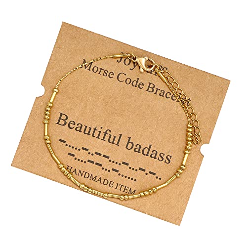 Best Friend Birthday Gifts Morse Code Bracelets For Women Mothers Day Birthday Christmas Gifts For Sister Daughter Grandmother Stainless Steel Jewelry Friendships Inspirational Gifts For Women - style: Gold: Beautiful Badass