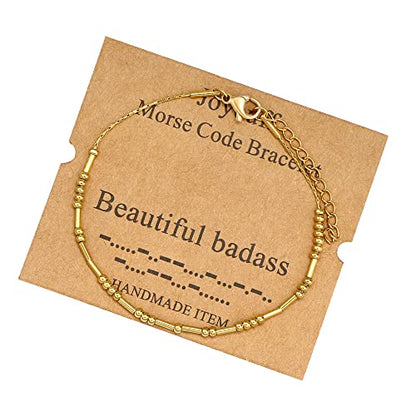 Best Friend Birthday Gifts Morse Code Bracelets For Women Mothers Day Birthday Christmas Gifts For Sister Daughter Grandmother Stainless Steel Jewelry Friendships Inspirational Gifts For Women - style: Gold: Beautiful Badass