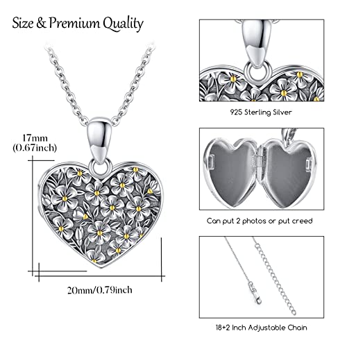 TUGHRA Mother's Day Gifts Gold Locket Necklaces for Women, 925 Sterling Silver Heart Photo Lockets Memorial Keepsake Jewelry Gift for Mom, Wife, Daughter - style: 0976-Daisy