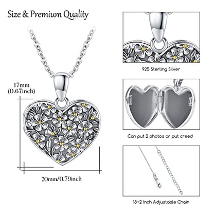 TUGHRA Mother's Day Gifts Gold Locket Necklaces for Women, 925 Sterling Silver Heart Photo Lockets Memorial Keepsake Jewelry Gift for Mom, Wife, Daughter - style: 0976-Daisy