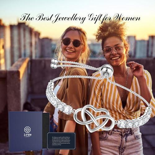J.Fée Infinity Heart Bracelets for Women with 5A Cubic Zirconia, 925 Silver Bracelets for Women Adjustable Womens Bracelet Jewelry for Wife Girlfriend Her - color: Infinite Love#6
