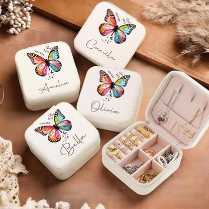 Ajiangwu Back To School Gifts,Personalized Travel Jewelry Case for Women Kids,Custom Small Jewelry Box Mini Teen Girl Gifts Trendy Stuff Jewelry Organizer for Rings, Necklaces, Bracelets - color: Design 5
